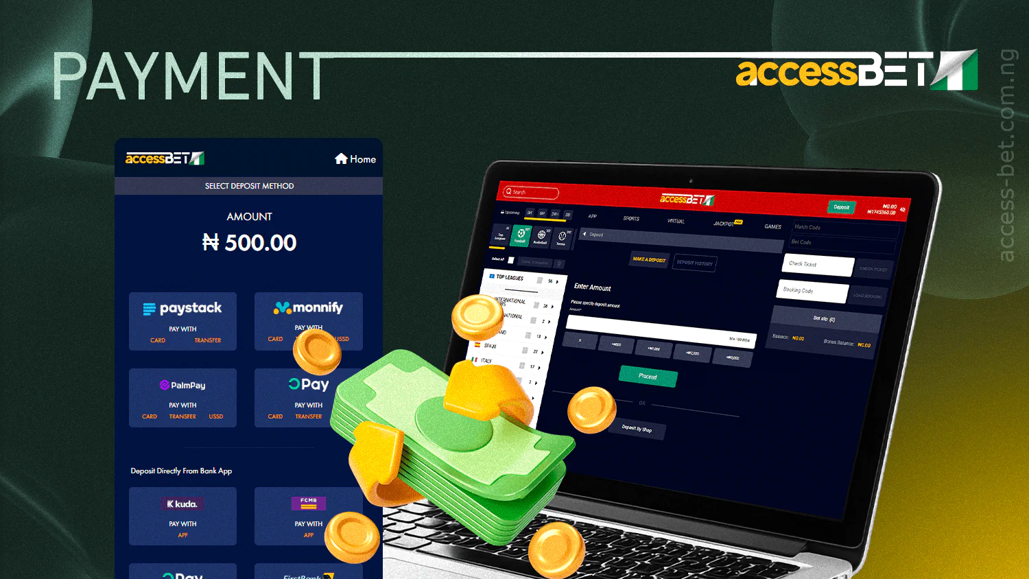 AccessBet provides different payment methods