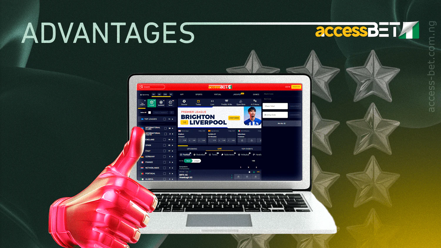 You can familiarize yourself with the advantages of AccessBet