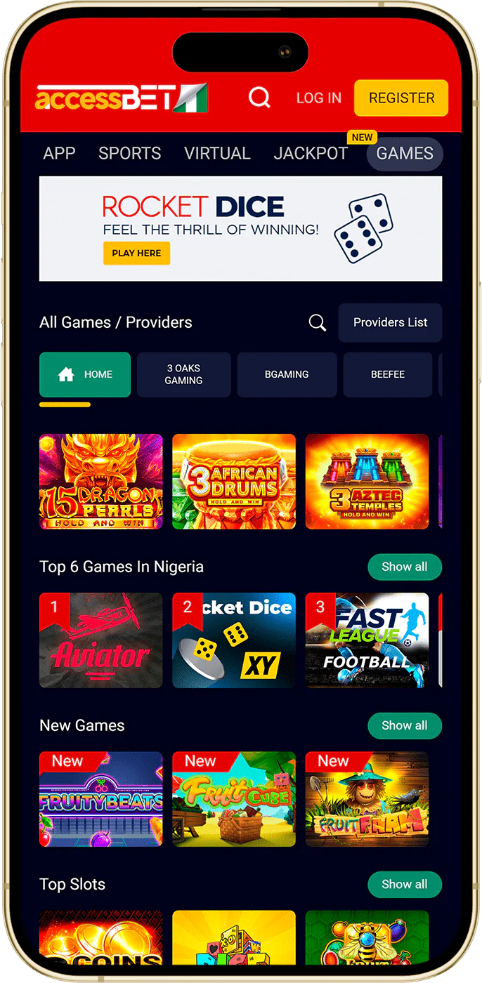Casino in the AccessBet mobile app